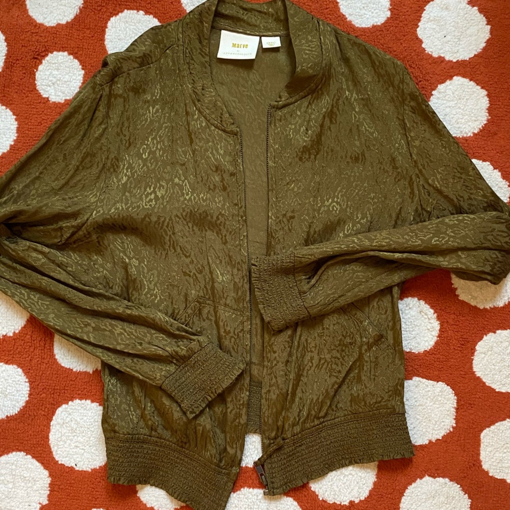 Maeve light weight leopard print bomber jacket (Anthropologie)